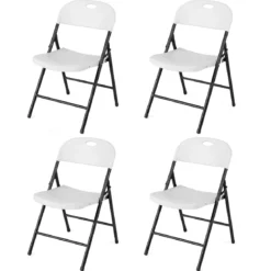Klappstuhl 4er Set Essstühle aus Kunststoff Küchenstuhl mit Rückenlehne & Metallrahmen Weiß