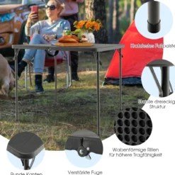 Klapptisch für Camping tragbarer Picknick-Campingtisch mit Griff leichter Esstisch für den Außenbereich Weiß/Grau