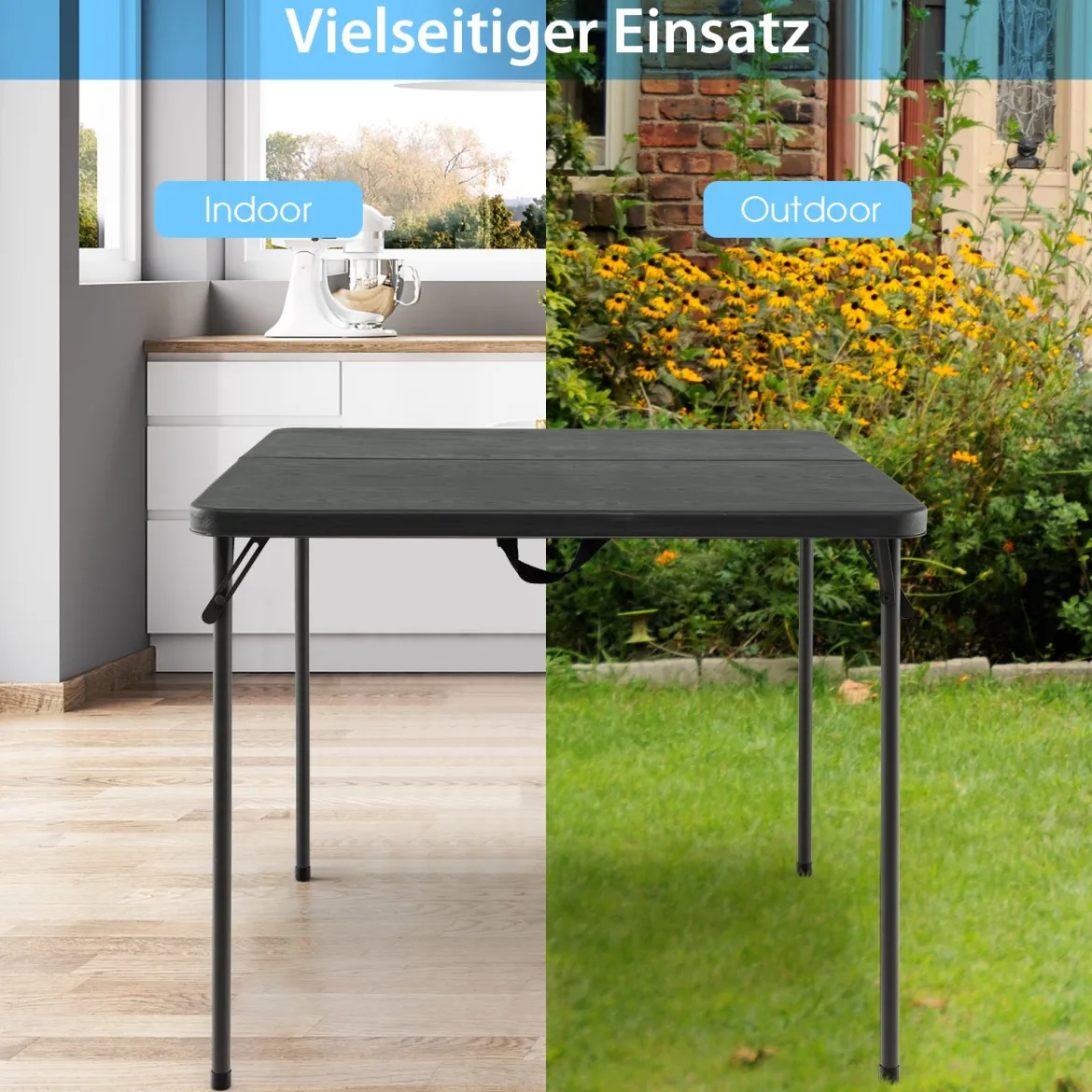 Klapptisch für Camping tragbarer Picknick-Campingtisch mit Griff leichter Esstisch für den Außenbereich Weiß/Grau