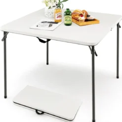 Klapptisch für Camping tragbarer Picknick-Campingtisch mit Griff leichter Esstisch für den Außenbereich Weiß/Grau