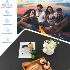 Klapptisch für Camping tragbarer Picknick-Campingtisch mit Griff leichter Esstisch für den Außenbereich Weiß/Grau