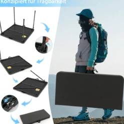 Klapptisch für Camping tragbarer Picknick-Campingtisch mit Griff leichter Esstisch für den Außenbereich Weiß/Grau