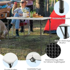 Klapptisch für Camping tragbarer Picknick-Campingtisch mit Griff leichter Esstisch für den Außenbereich Weiß/Grau
