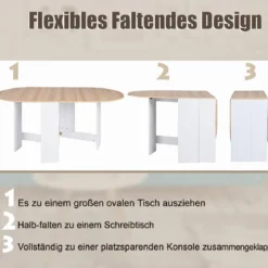 Klapptisch Rund Balkontisch Klappbarer Gartentisch für 4 bis 7 Personen 163 x 80 x 75 cm Weiß