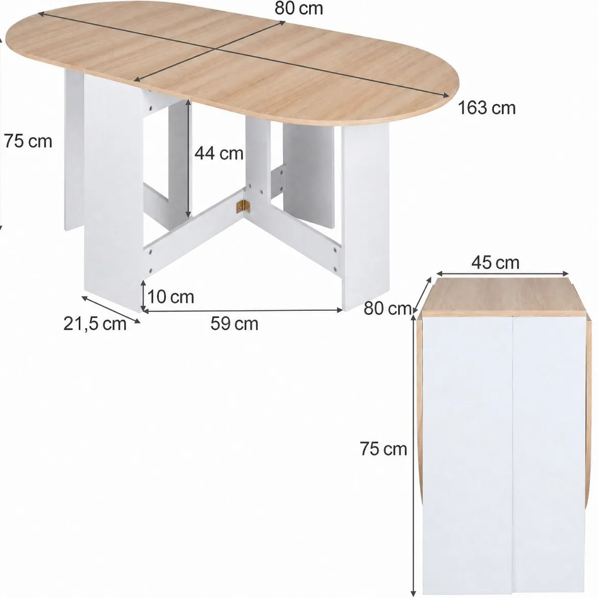 Klapptisch Rund Balkontisch Klappbarer Gartentisch für 4 bis 7 Personen 163 x 80 x 75 cm Weiß