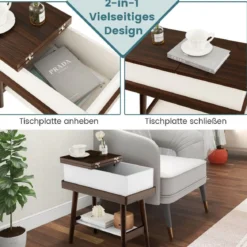 Klapptisch Sofatisch mit um 180° klappbarer Platte 60 x 30 x 60 cm Dunkelbraun
