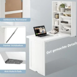 Klapptisch Wandmontierbarer Schreibtisch mit 3-Stufiger Neigbarer Trennwand Weiß