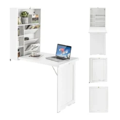 Klapptisch Wandmontierbarer Schreibtisch mit 3-Stufiger Neigbarer Trennwand Weiß