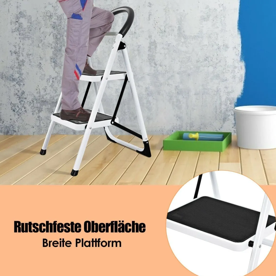 Klapptritt Haushaltsleiter Trittleiter Stehleiter Stufenleiter 2 Stufen 150KG