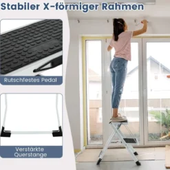Klapptritt mit 2 Stufen Trittleiter Klappbar 20 cm Breit bis 150 kg Belastbar