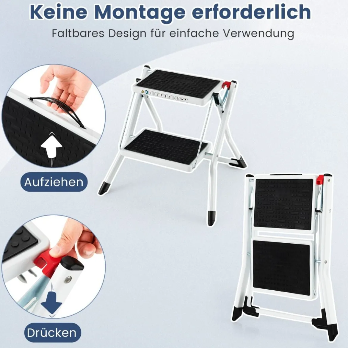Klapptritt mit 2 Stufen Trittleiter Klappbar 20 cm Breit bis 150 kg Belastbar