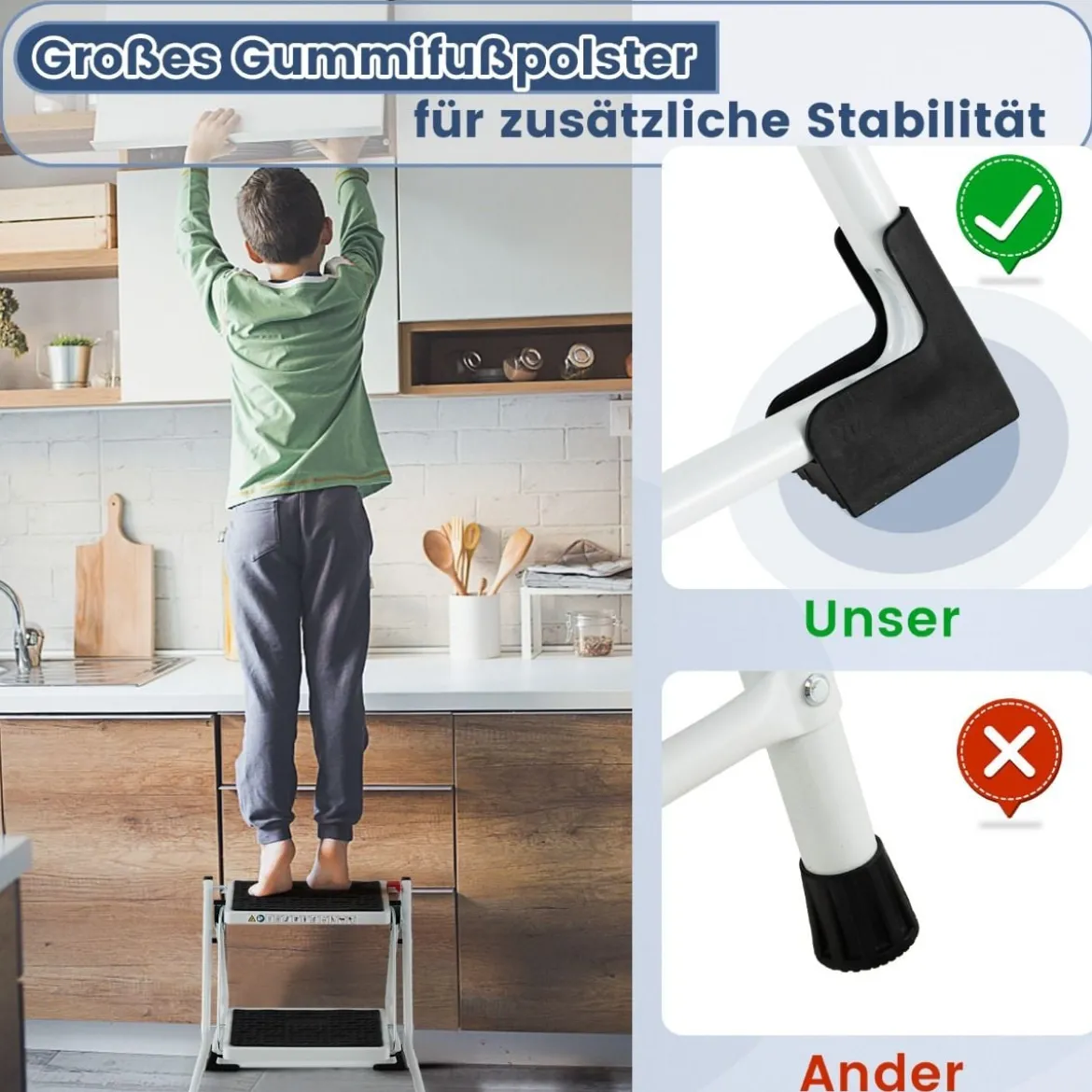 Klapptritt mit 2 Stufen Trittleiter Klappbar 20 cm Breit bis 150 kg Belastbar