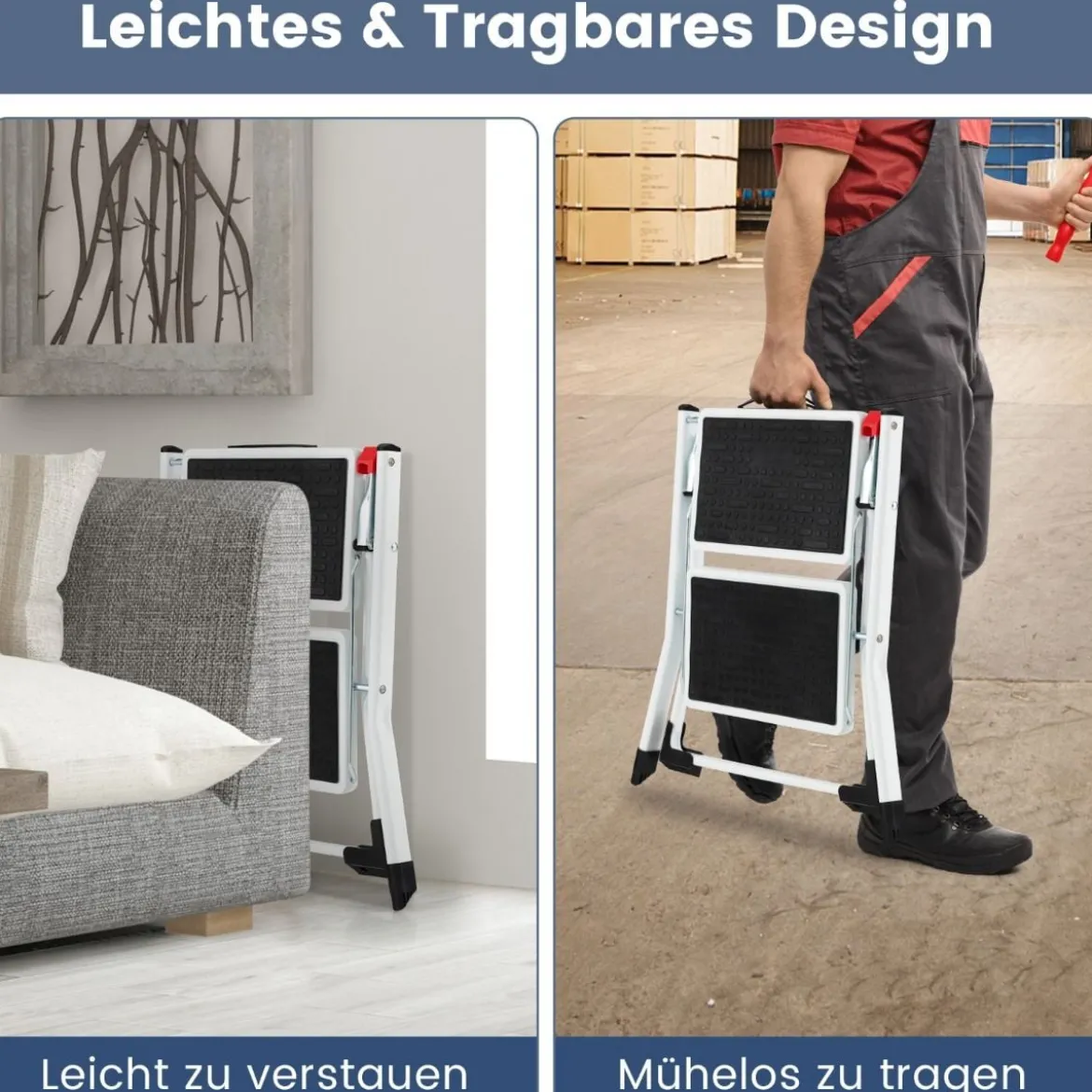 Klapptritt mit 2 Stufen Trittleiter Klappbar 20 cm Breit bis 150 kg Belastbar