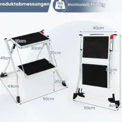 Klapptritt mit 2 Stufen Trittleiter Klappbar 20 cm Breit bis 150 kg Belastbar