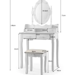 Klassisches Schminktisch-Set mit Hocker LED-Birnen Kosmetiktisch 75 x 40 x 146 cm Weiß