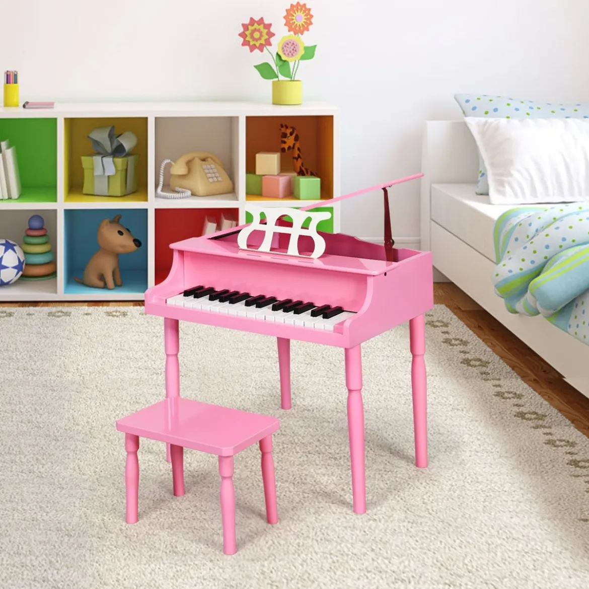 Klassisches 30 Tasten Kinderklavier mit Notenpult & Sitzbank Ideal für Kinder von 3 bis 8 J. Rosa