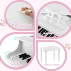 Klassisches 30 Tasten Kinderklavier mit Notenpult & Sitzbank Ideal für Kinder von 3 bis 8 J. Weiß