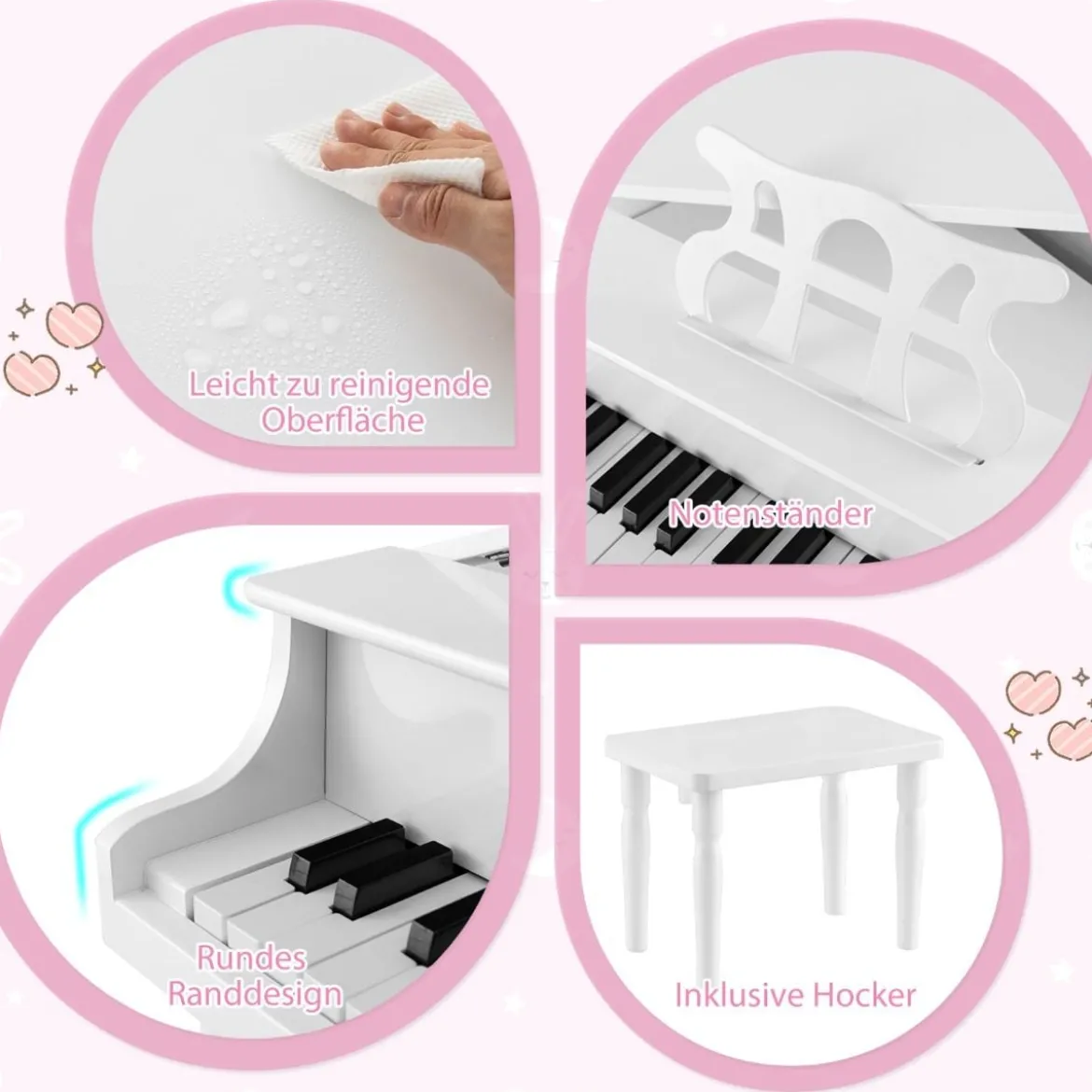 Klassisches 30 Tasten Kinderklavier mit Notenpult & Sitzbank Ideal für Kinder von 3 bis 8 J. Weiß