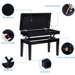 Klavierhocker Höhenverstellbar Klavierbank Pianobank mit Stauraum Schwarz