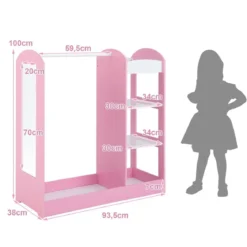 Kleidergarderobe Kostümgarderobe für Kinder mit Spiegel 93,5 x 38 x 100 cm Rosa