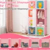 Kleiderschrank für Kinder Babyschrank mit 8 Würfeln & Hängebereich niedliche Cartoon-Kommode Rosa