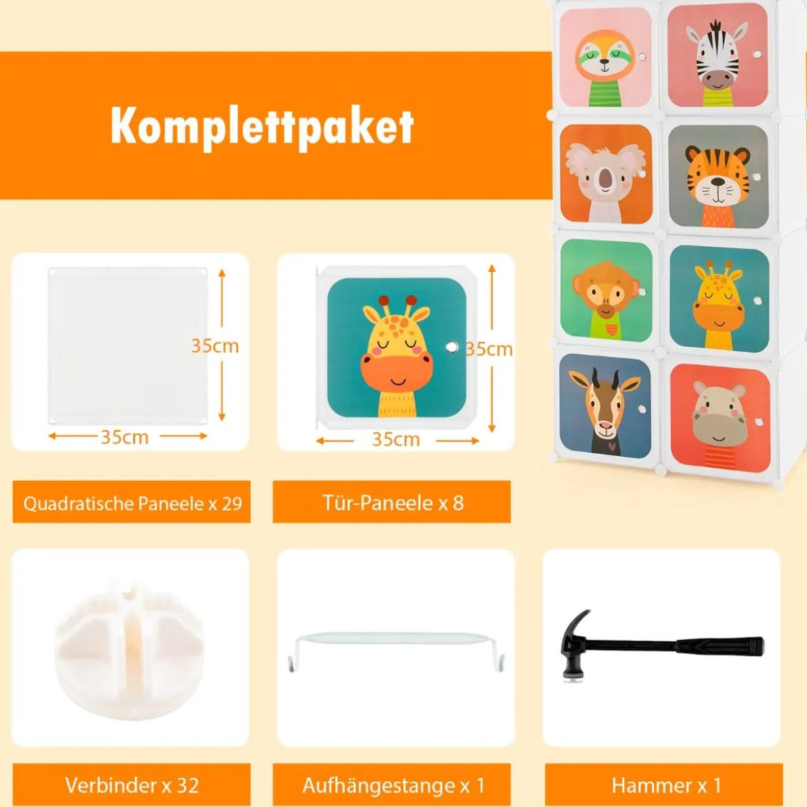 Kleiderschrank für Kinder mit 8 Würfeln & Hängebereich einfache Montage Weiß