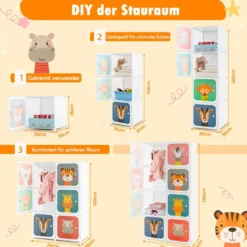 Kleiderschrank für Kinder mit 8 Würfeln & Hängebereich einfache Montage Weiß
