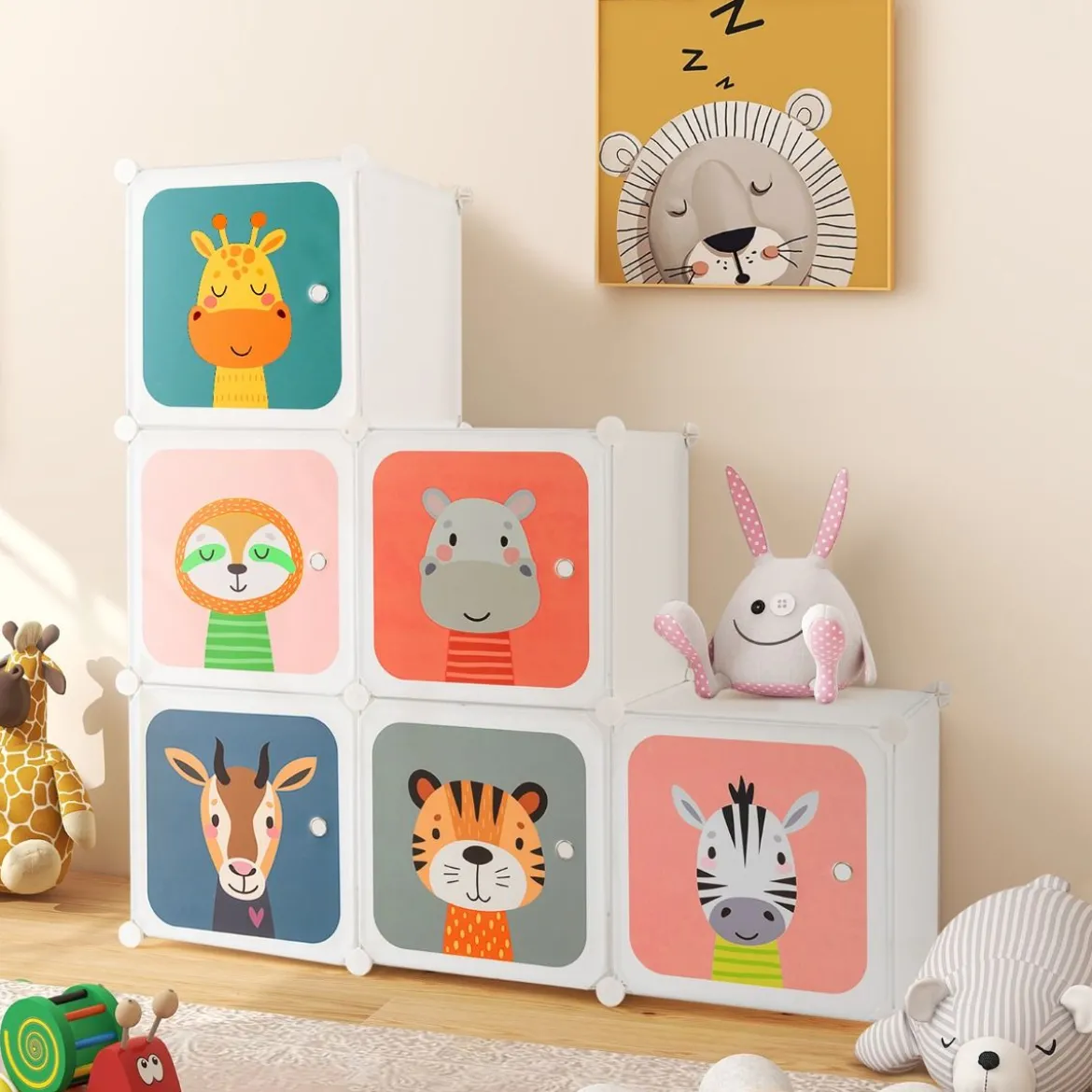Kleiderschrank für Kinder mit 8 Würfeln & Hängebereich einfache Montage Weiß