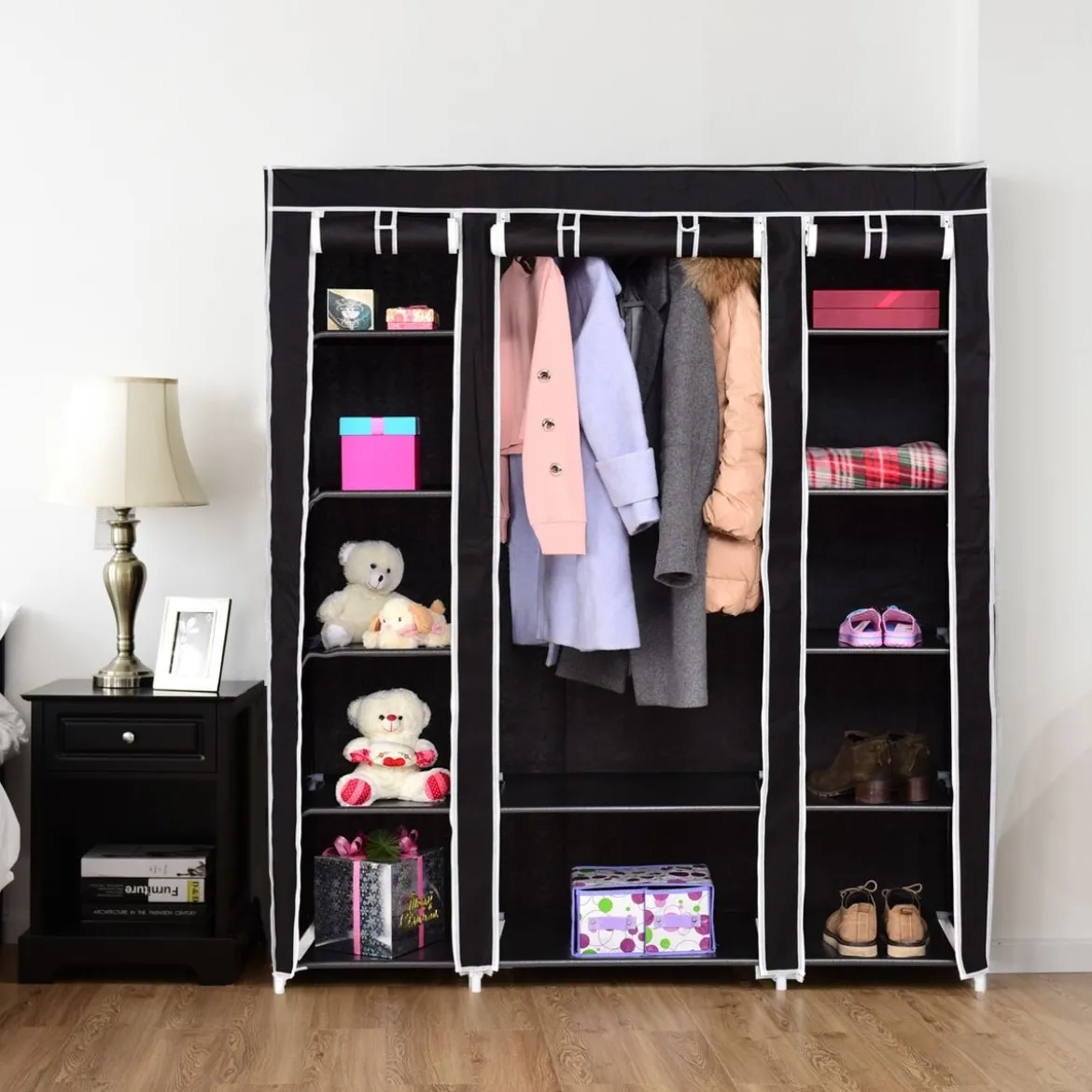 Kleiderschrank Textilschrank Garderobenschrank Stoffschrank mit Kleiderstange 150x46x179cm