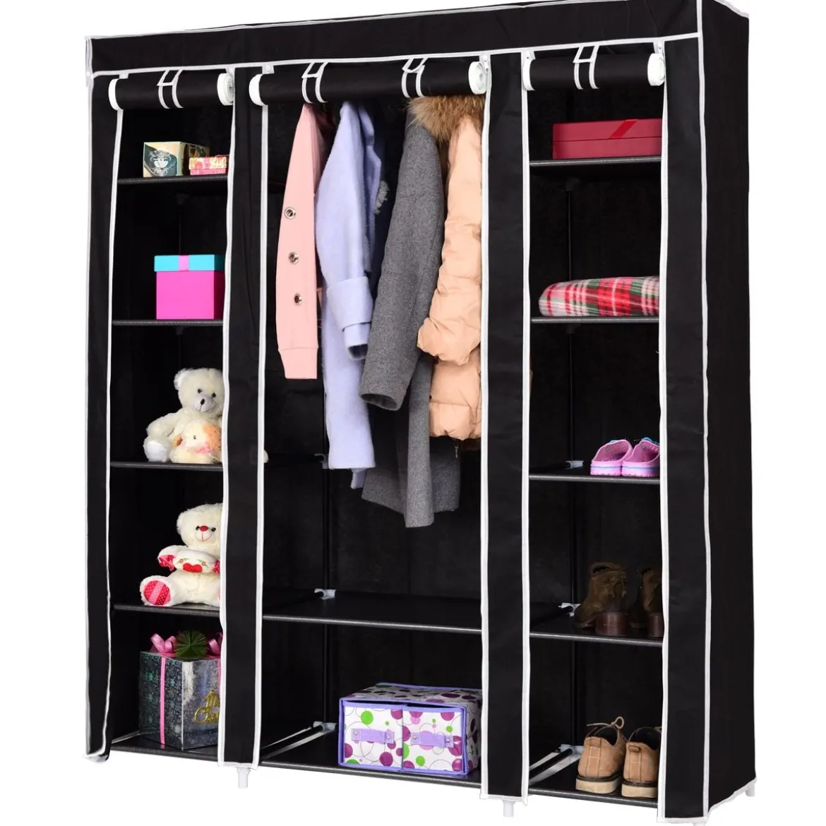 Kleiderschrank Textilschrank Garderobenschrank Stoffschrank mit Kleiderstange 150x46x179cm