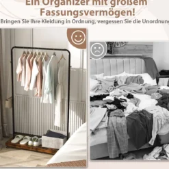 Kleiderständer auf Rollen mobile Garderobe im industriellen Rohrstil Mantelständer mit stabilem Metallrahmen
