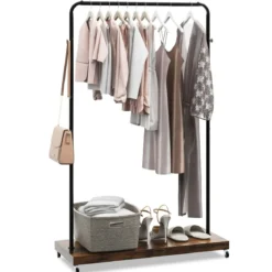 Kleiderständer auf Rollen mobile Garderobe im industriellen Rohrstil Mantelständer mit stabilem Metallrahmen