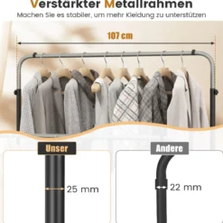 Kleiderständer mit 2 Kleiderstangen Garderobenständer doppelt mit verstellbaren Höhen Schwarz + Silber