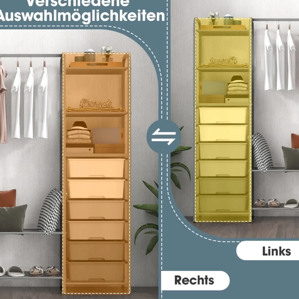 Kleiderständer mit 6 Schubladen 3 Offenen Regalen 2-Stufigem Schuhregal aus Metall 120 x 33 x 148 cm Grau