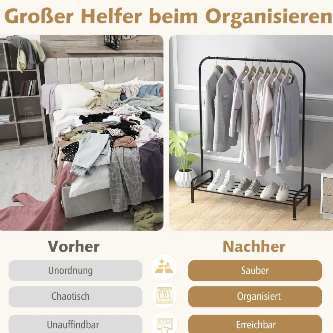 Kleiderständer mit Verstellbaren Füßen & Kleiderstange & Ablagefach 112 x 42 x 145 cm Schwarz