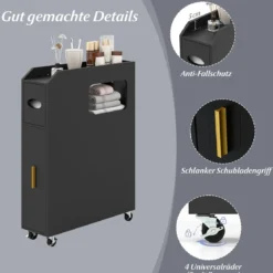 Kleiner Badezimmerschrank 16 cm schmaler Organizer mit ausziehbarer Schublade Taschentuchbox Schwarz