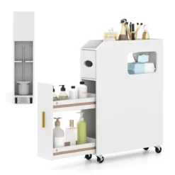 Kleiner Badezimmerschrank 16 cm schmaler Organizer mit ausziehbarer Schublade Taschentuchbox Weiß