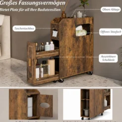 Kleiner Badezimmerschrank 16 cm schmaler Organizer mit ausziehbarer Schublade Taschentuchbox Braun
