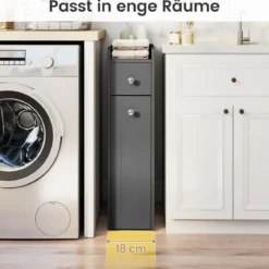 Kleiner Badezimmerschrank 4-stufiger schmaler Aufbewahrungsschrank mit ausziehbaren Schubladen Grau