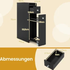 Kleiner Badezimmerschrank 4-stufiger schmaler Aufbewahrungsschrank mit ausziehbaren Schubladen Schwarz