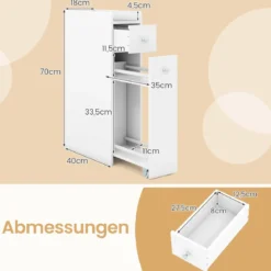 Kleiner Badezimmerschrank 4-stufiger schmaler Aufbewahrungsschrank mit ausziehbaren Schubladen Weiß