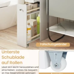 Kleiner Badezimmerschrank 4-stufiger schmaler Aufbewahrungsschrank mit ausziehbaren Schubladen Weiß