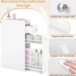 Kleiner Badezimmerschrank 4-stufiger schmaler Aufbewahrungsschrank mit ausziehbaren Schubladen Weiß