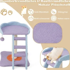 Kleiner Katzenbaum mit Leiter & weicher Sitzfläche & Ball & Basis39,5 x 39,5 x 48,5 cm Lila + Blau