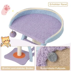 Kleiner Katzenbaum mit Leiter & weicher Sitzfläche & Ball & Basis39,5 x 39,5 x 48,5 cm Lila + Blau