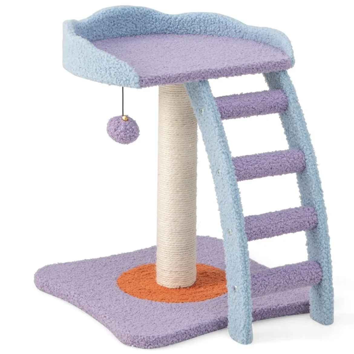Kleiner Katzenbaum mit Leiter & weicher Sitzfläche & Ball & Basis39,5 x 39,5 x 48,5 cm Lila + Blau