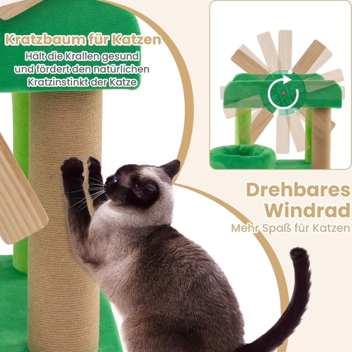 Kleiner Kratzbaum mit Liegefläche & Plattformen & Kratzsäule Katzenbaum in Windmühle Form