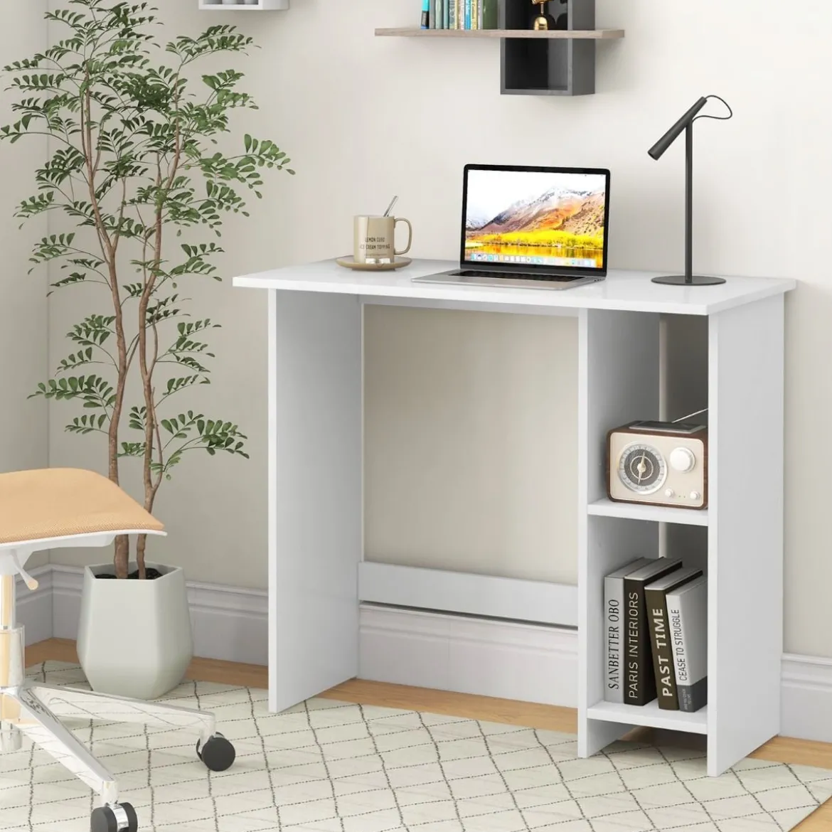 Kleiner Schreibtisch Computertisch mit Verstellbarer Ablage PC-Tisch 80 x 39,5 x 73,5 cm Weiß