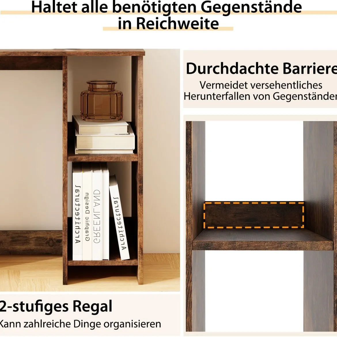 Kleiner Schreibtisch mit 2 Fächern Computertisch Bürotisch PC-Tisch 80 x 40 x 74 cm Weiß/Braun/Natur/Schwarz