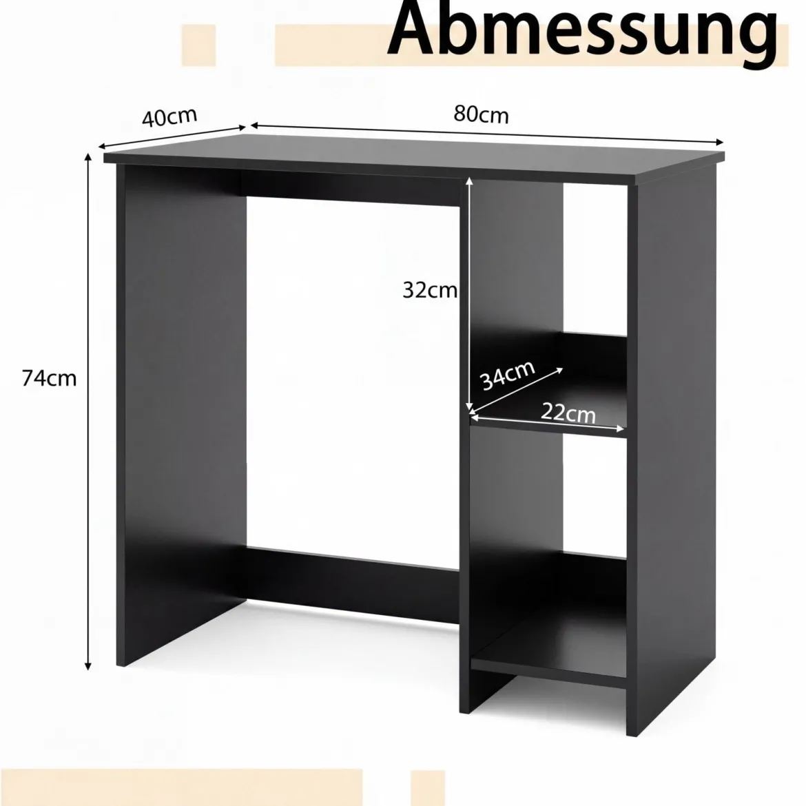 Kleiner Schreibtisch mit 2 Fächern Computertisch Bürotisch PC-Tisch 80 x 40 x 74 cm Weiß/Braun/Natur/Schwarz